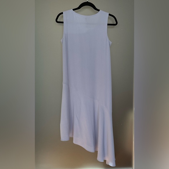 Elegant Eileen Fisher Silk Georgette Crepe Asymmetrical Dress in Larkspur - Picture 3 of 6